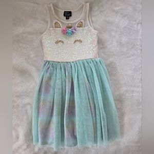 Pink & Violet Size 5 Sequin Unicorn Sleeveless Tutu Dress Floral Embellishment